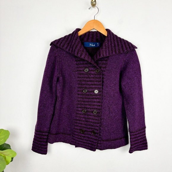 Nua Purple Merino Wool Silk Blend Button Up Cardigan Sweater Sz S - Picture 1 of 5